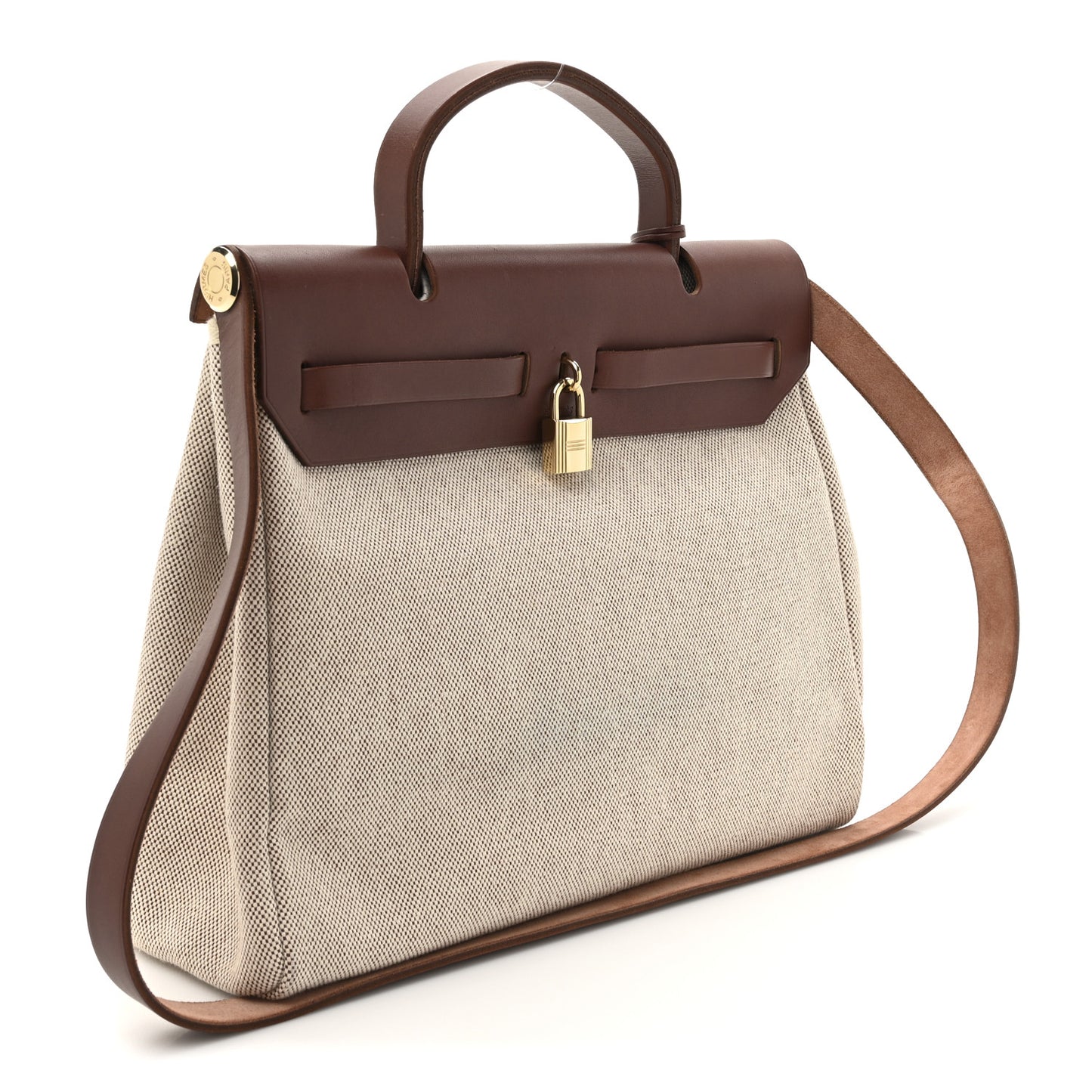 Toile Vache Calfskin Herbag 30 PM Havane