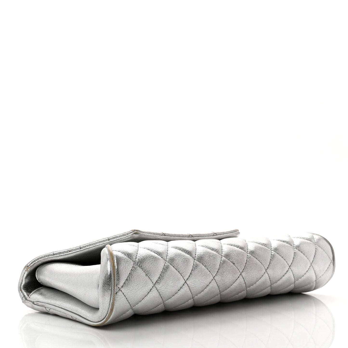 Metallic Calfskin Quilted Fold Up Again Clutch Silver