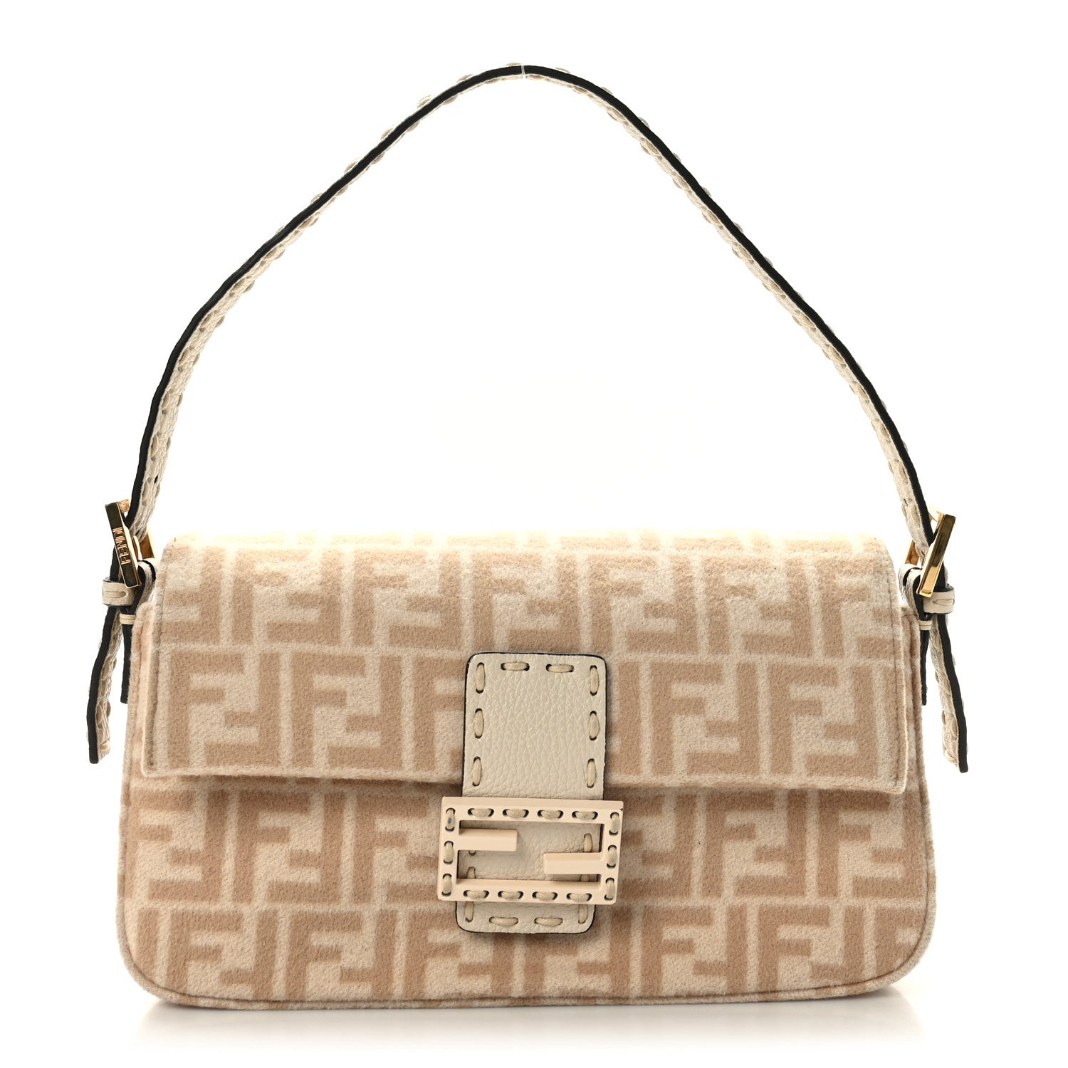 Fendi Wool Cuoio Romano Selleria FF 1974 Baguette 1997 Beige Cammello Camelia 1 of 9