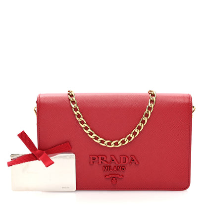 Prada Saffiano Lux Monochrome Chain Wallet Fuoco 3 of 10