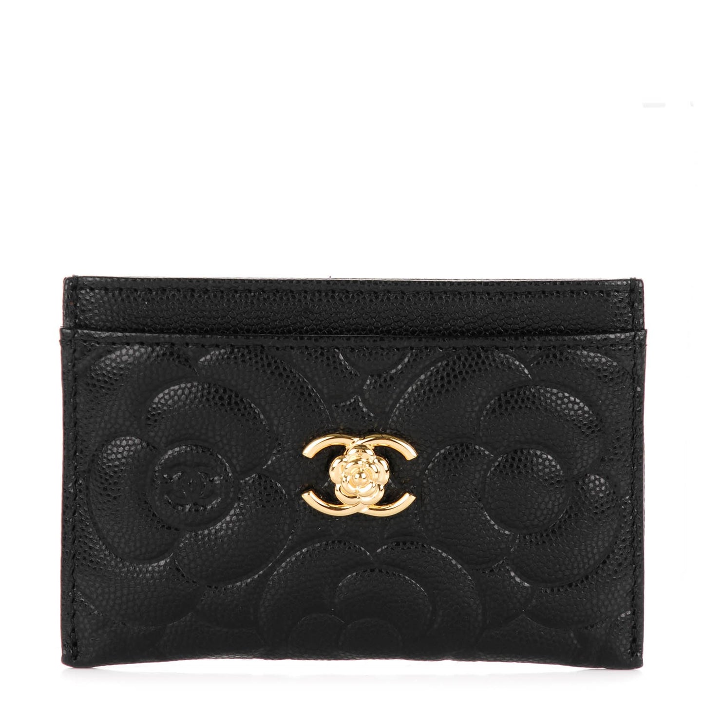 Caviar Camellia Embossed Card Holder Black