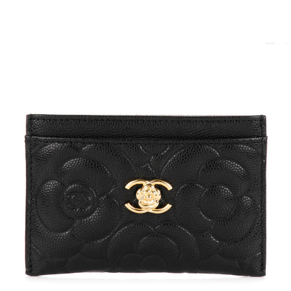 Chanel Caviar Camellia Embossed Card Holder Black 1 of 8