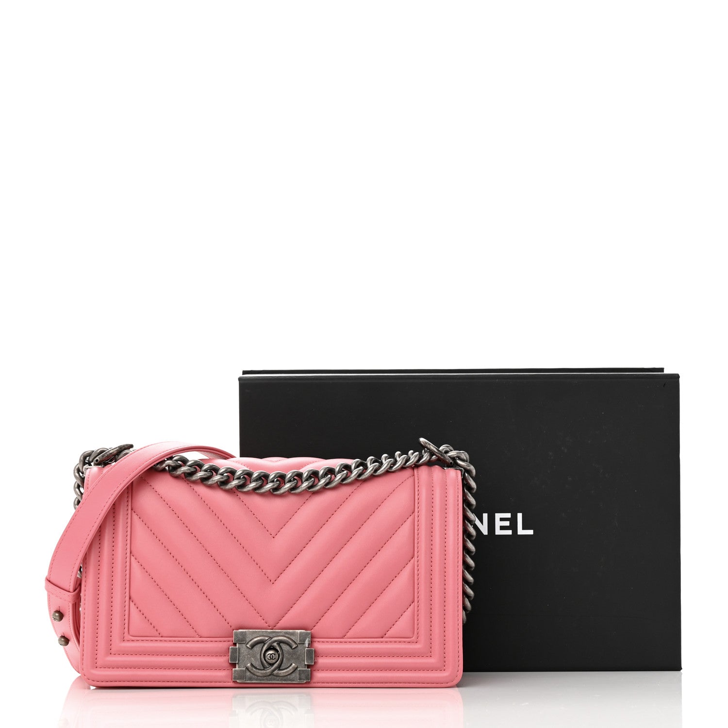Chanel Calfskin Chevron Quilted Medium Boy Flap Pink 17 of 17