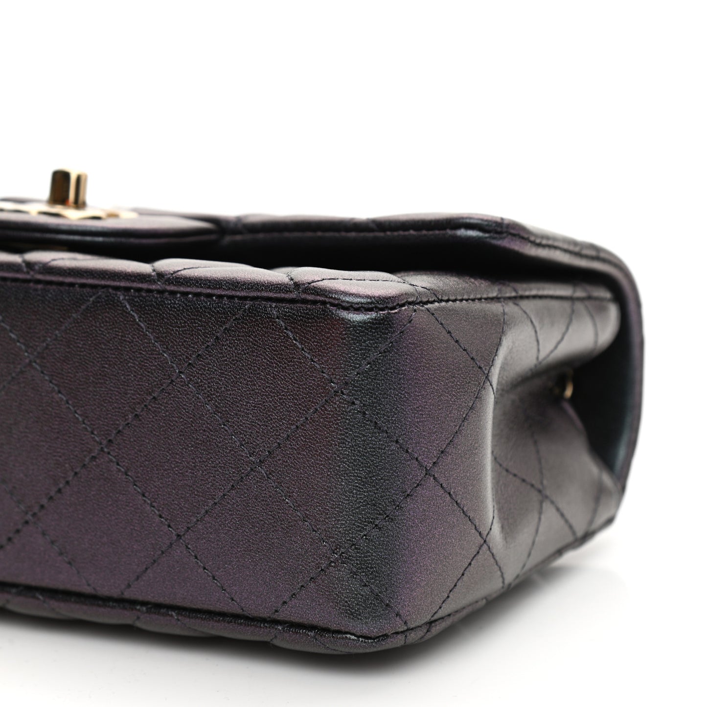 Iridescent Lambskin Quilted Mini Rectangular Flap Black