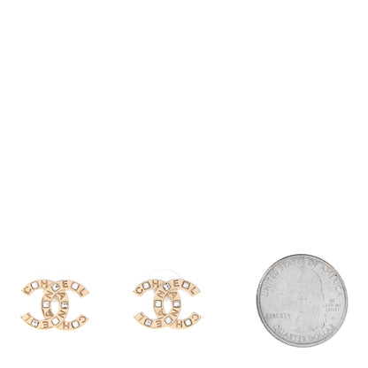 Chanel Crystal Metal CC Paris Button Stud Earrings Gold 2 of 4