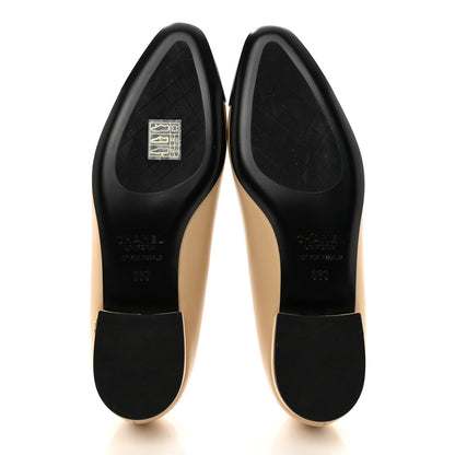 Chanel Lambskin Cap Toe CC Uniform Ballerina Flats 36 Beige Black 5 of 8