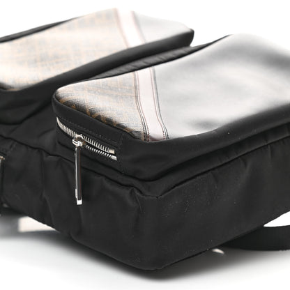 Fendi Nylon Glazed Fabric FF 1974 Diagonal Panelled Backpack Tobacco Moresco Black 9 of 10