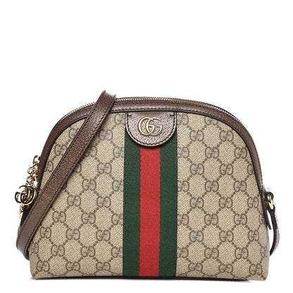 Gucci GG Supreme Monogram Textured Dollar Calfskin Web Small Ophidia Dome Shoulder Bag Beige Ebony New Acero 1 of 7