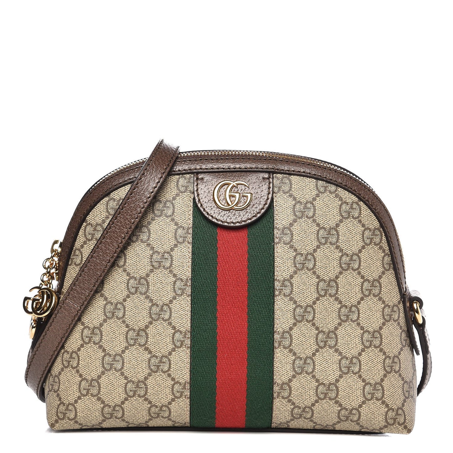 GG Supreme Monogram Textured Dollar Calfskin Web Small Ophidia Dome Shoulder Bag Beige Ebony New Acero