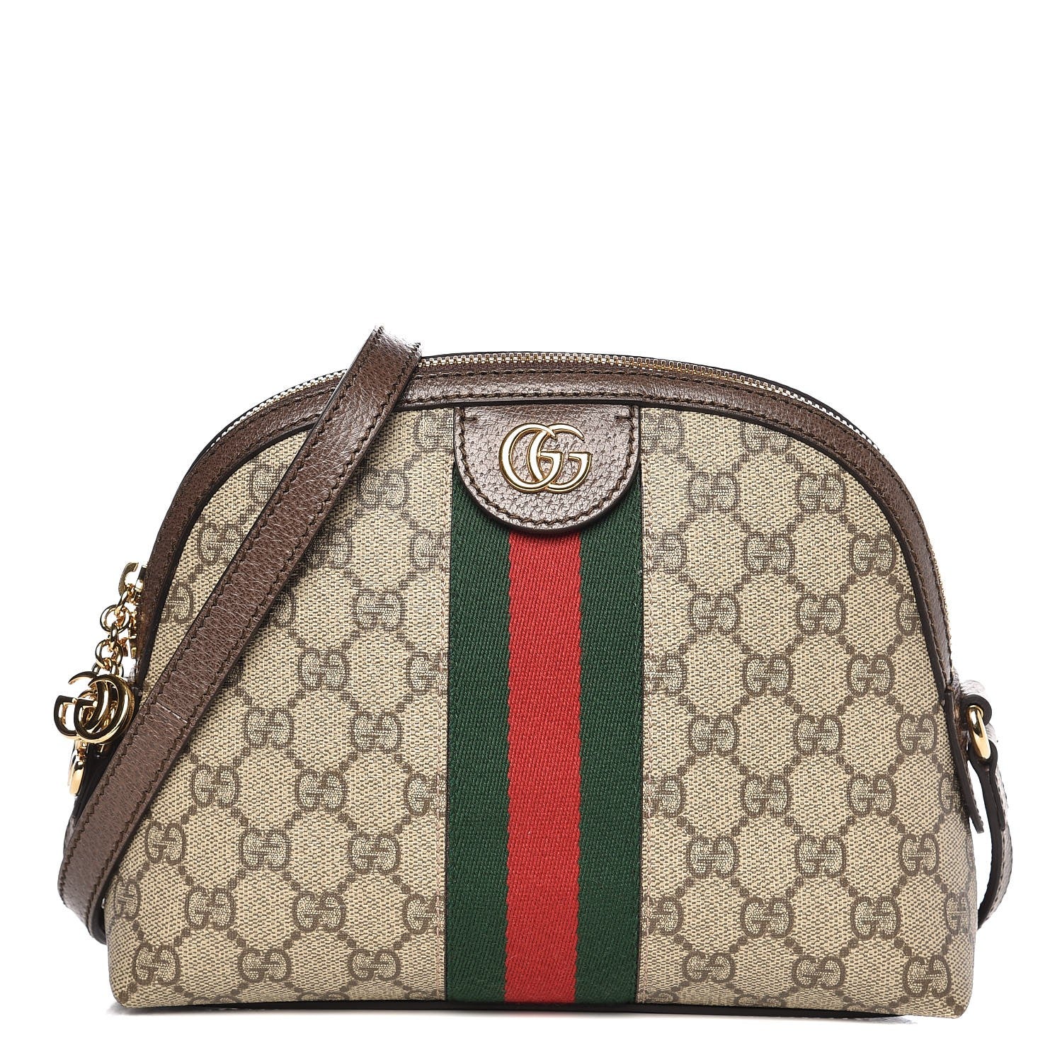 Gucci GG Supreme Monogram Textured Dollar Calfskin Web Small Ophidia Dome Shoulder Bag Beige Ebony New Acero 1 of 7