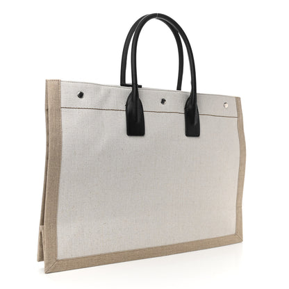 Saint Laurent Linen Calfskin Rive Gauche Tote Optic White 3 of 12