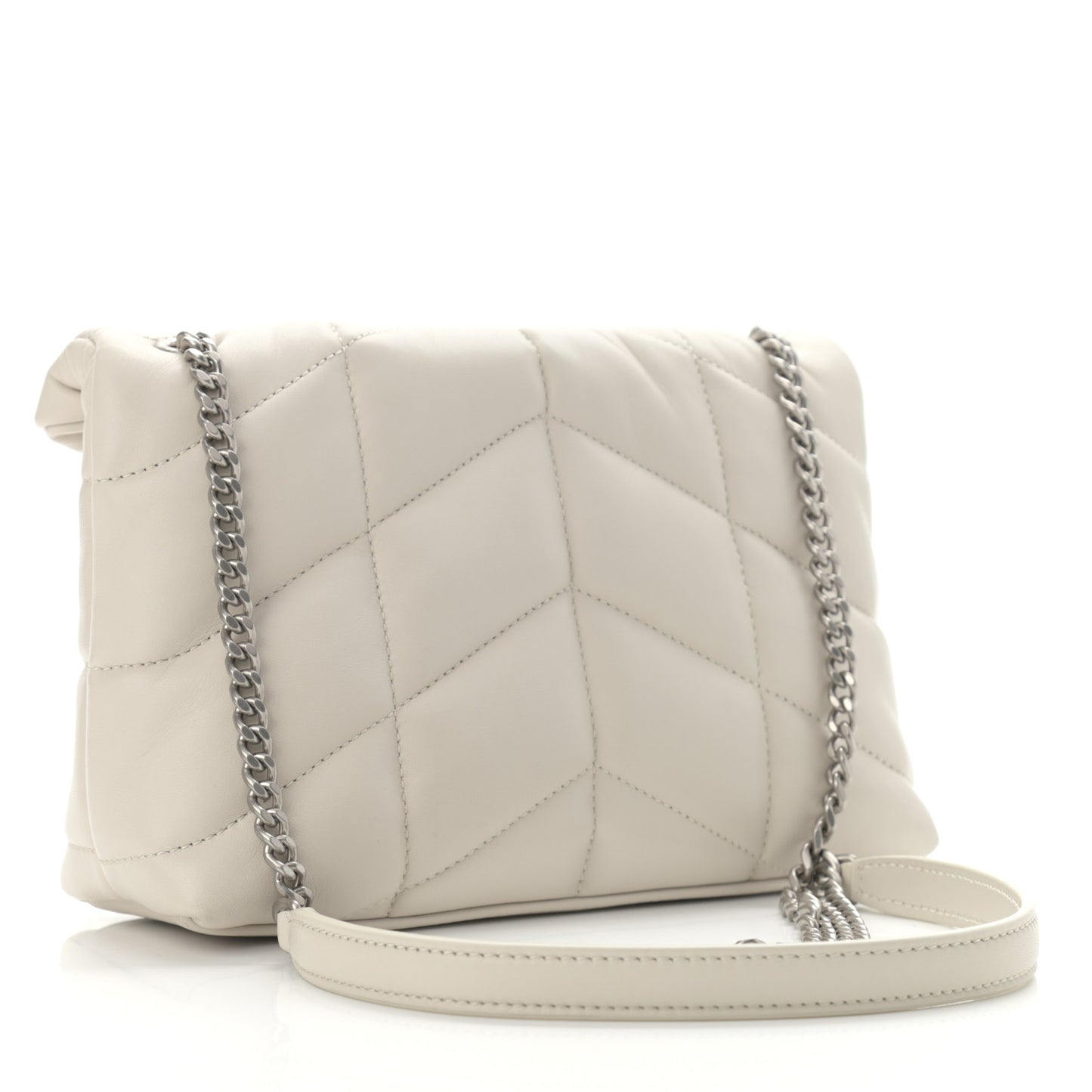 Lambskin Quilted Toy Loulou Puffer Monogram Chain Satchel Blanc Vintage