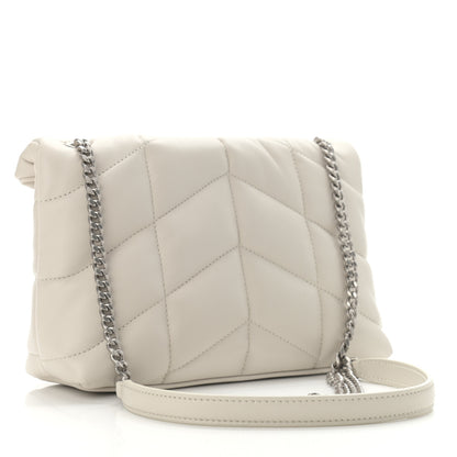Saint Laurent Lambskin Quilted Toy Loulou Puffer Monogram Chain Satchel Blanc Vintage 3 of 12