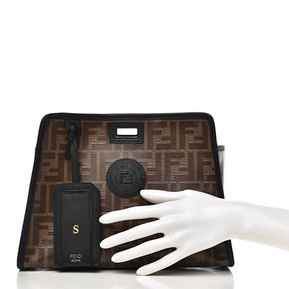 Fendi Glazed Fabric Vitello Century FF 1974 Stamp Patch Mini Peekaboo Defender Cover Mogano Panna Black 2 of 8