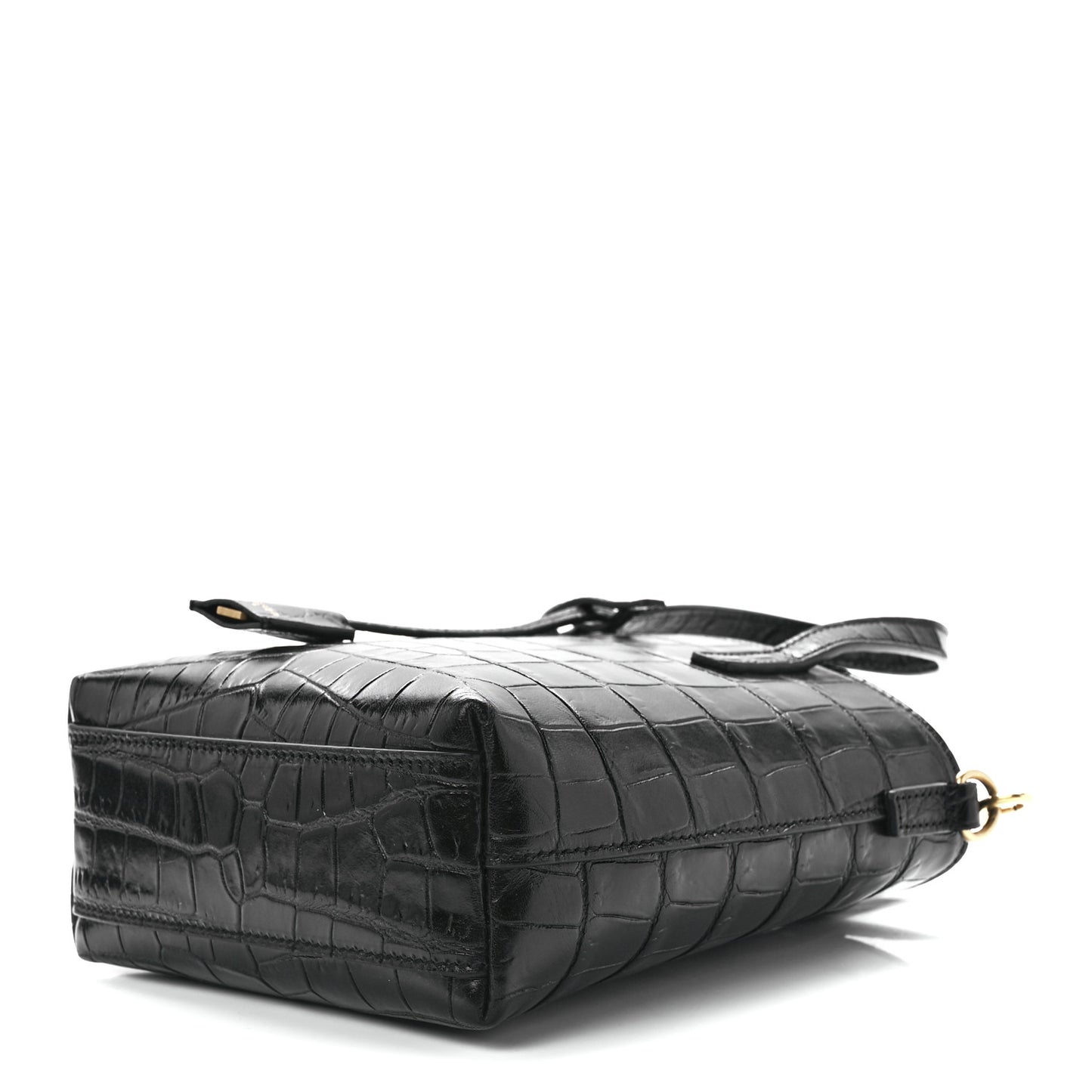Calfskin Crocodile Embossed Paris Mini Toy Shopper Tote Black