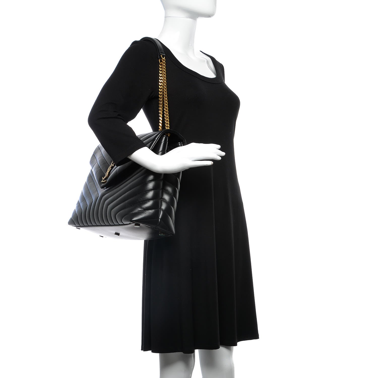 Saint Laurent Calfskin Y Quilted Monogram Large Loulou Chain Satchel Black 3 of 11