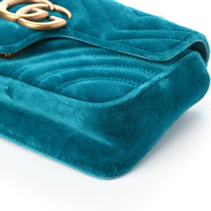 Gucci Velvet Matelasse Mini GG Marmont Shoulder Bag Pavone Cyan 9 of 9