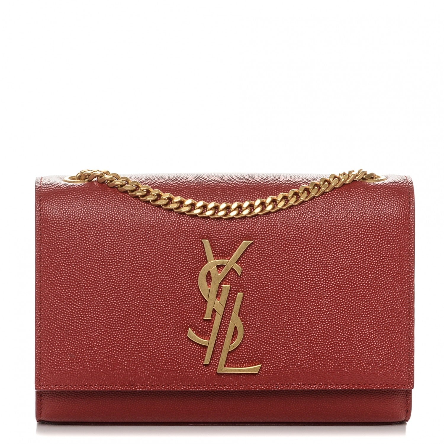 Saint Laurent Grain De Poudre Small Deconstructed Monogram Kate Satchel Red 1 of 6