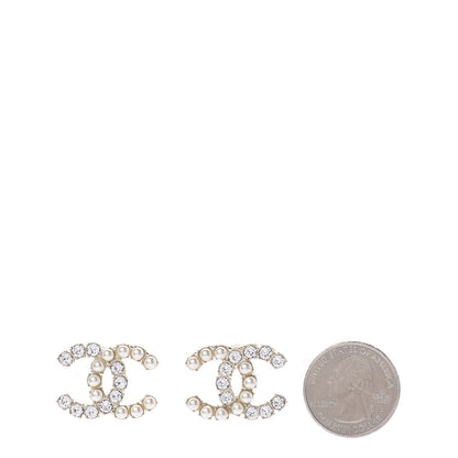 Chanel Crystal Pearl CC Dazzling Domino Earrings Gold 2 of 5