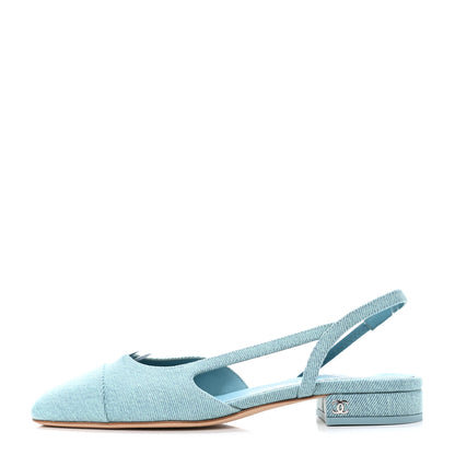 Chanel Denim Cap Toe CC Slingback Flats 36 Blue 1 of 4
