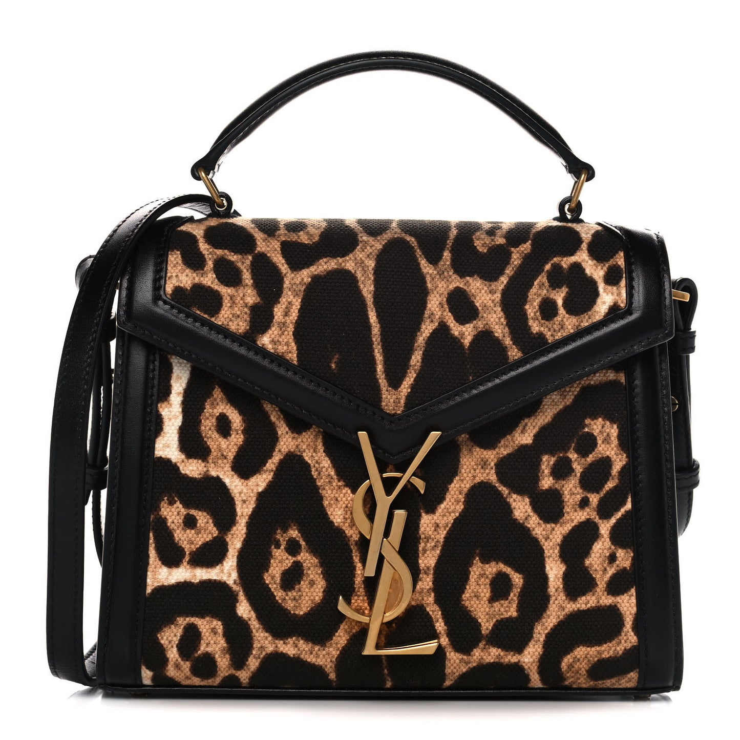 Canvas Leopard Print Mini Classic Monogram Cassandra Top Handle Black