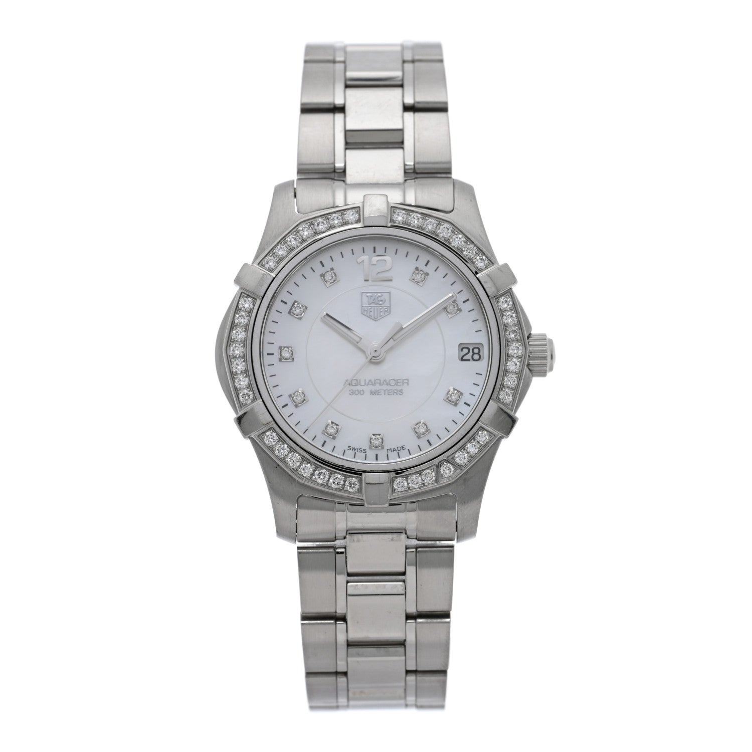 Tag Heuer Stainless Steel Diamond Bezel Mother of Pearl 33mm Aquaracer Lady Quartz Watch WAF1313 1 of 4