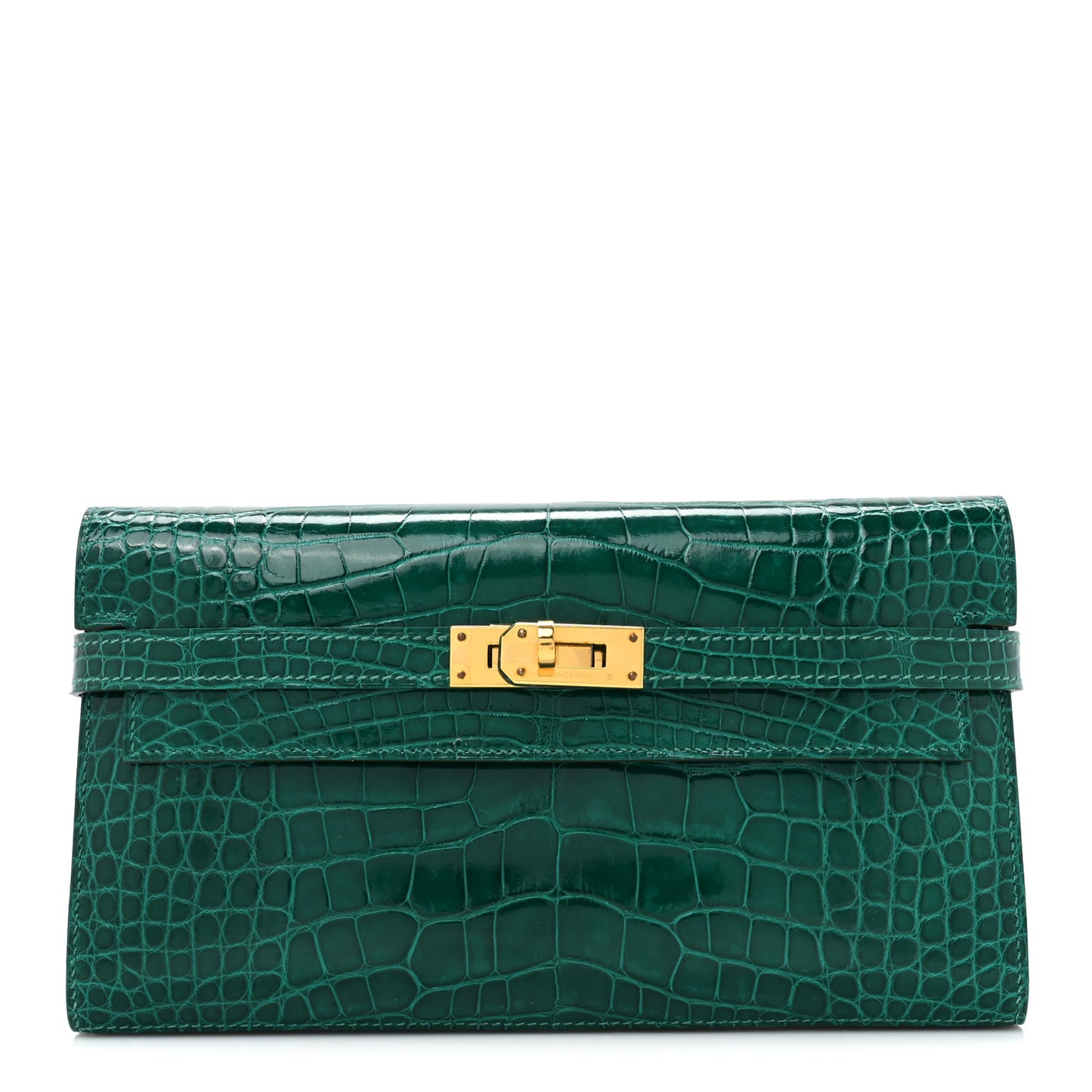 Shiny Alligator Kelly Wallet Longue Vert Emeraude