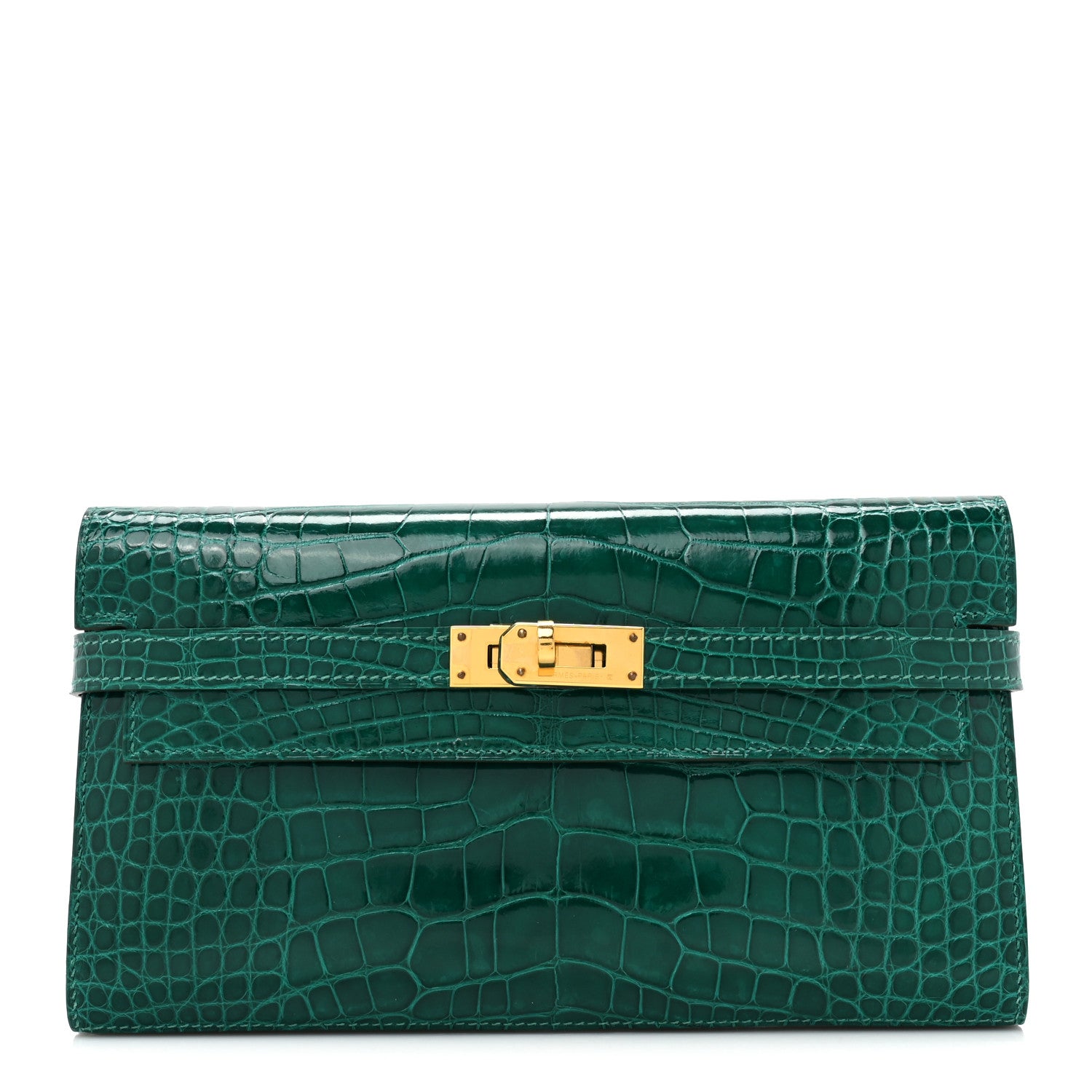 Hermes Shiny Alligator Kelly Wallet Longue Vert Emeraude 1 of 11