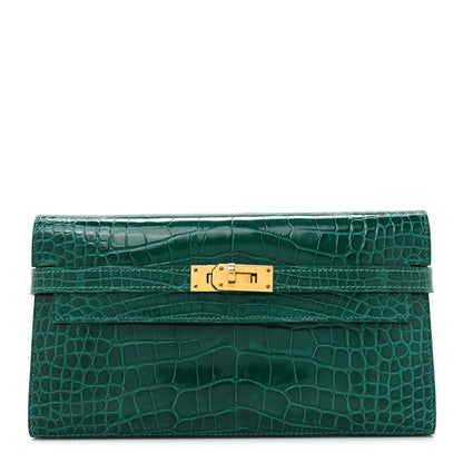 Hermes Shiny Alligator Kelly Wallet Longue Vert Emeraude 1 of 11