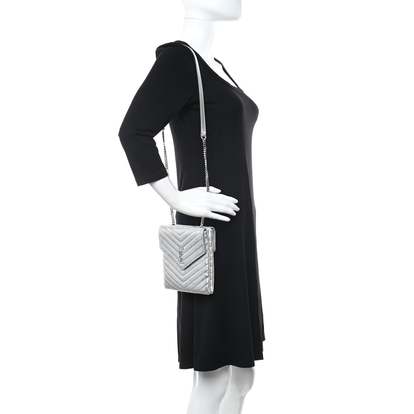 Metallic Lambskin Quilted Double Flap Bag Silver