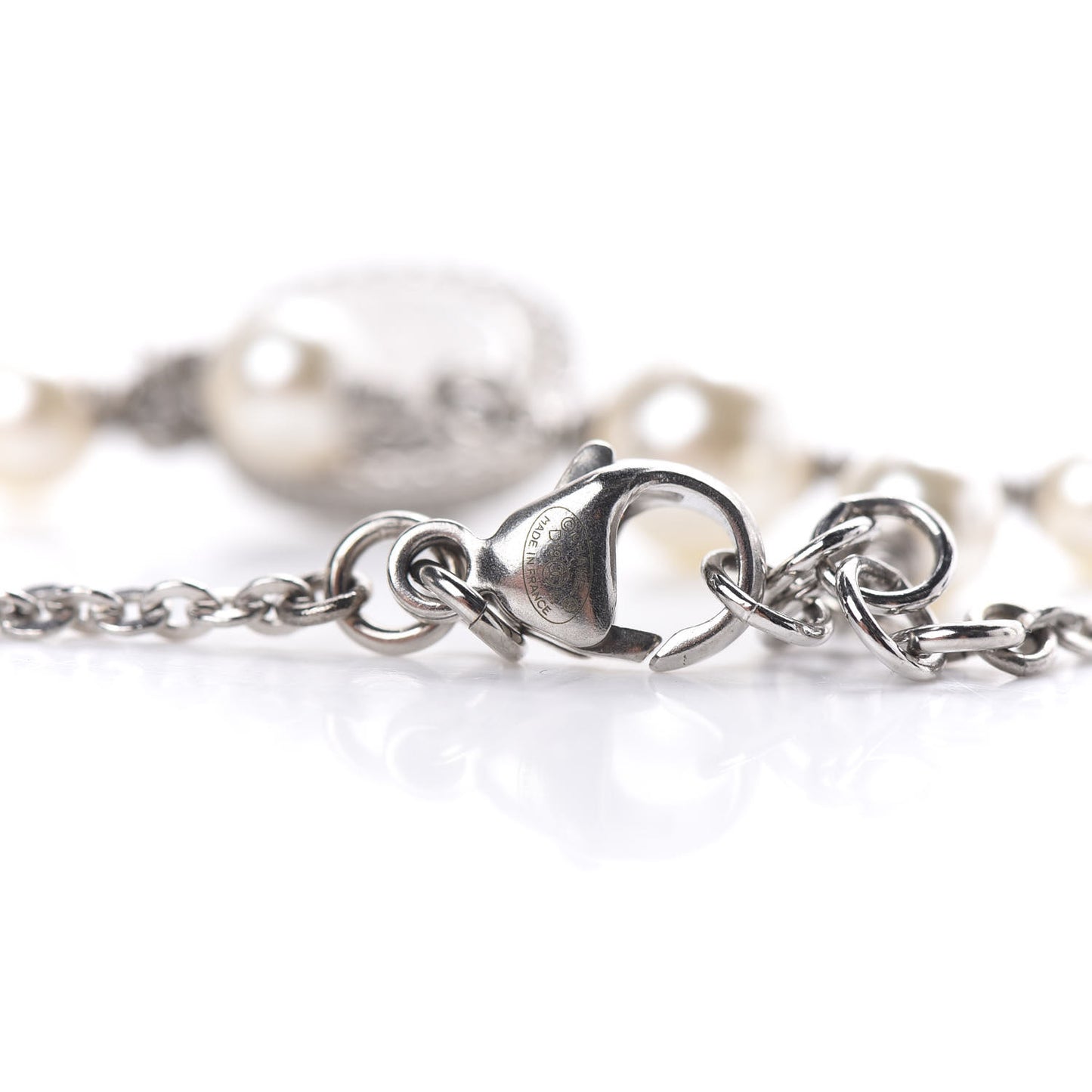 Crystal Pearl CC Bracelet Silver