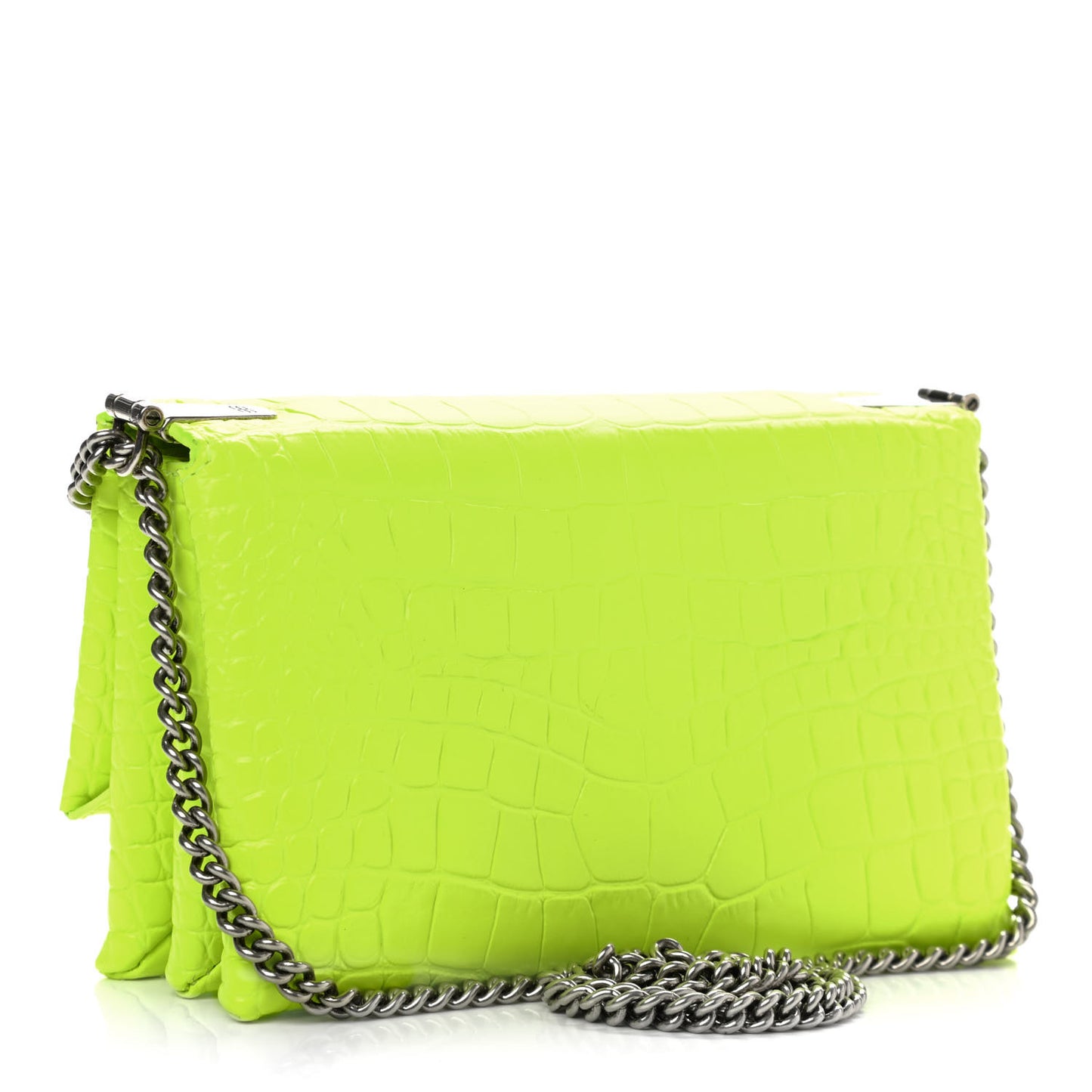 Shiny Extra Supple Calfskin Crocodile Embossed Small Triplet Bag Fluo Yellow
