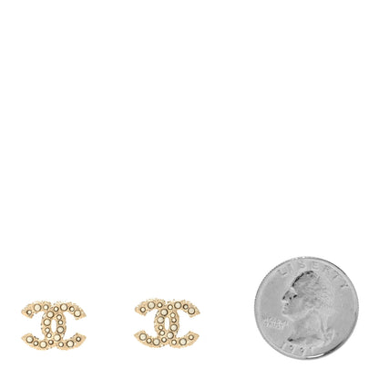 Chanel Metal Graduated Pearl Crystal CC Earrings Light Gold 2 of 5