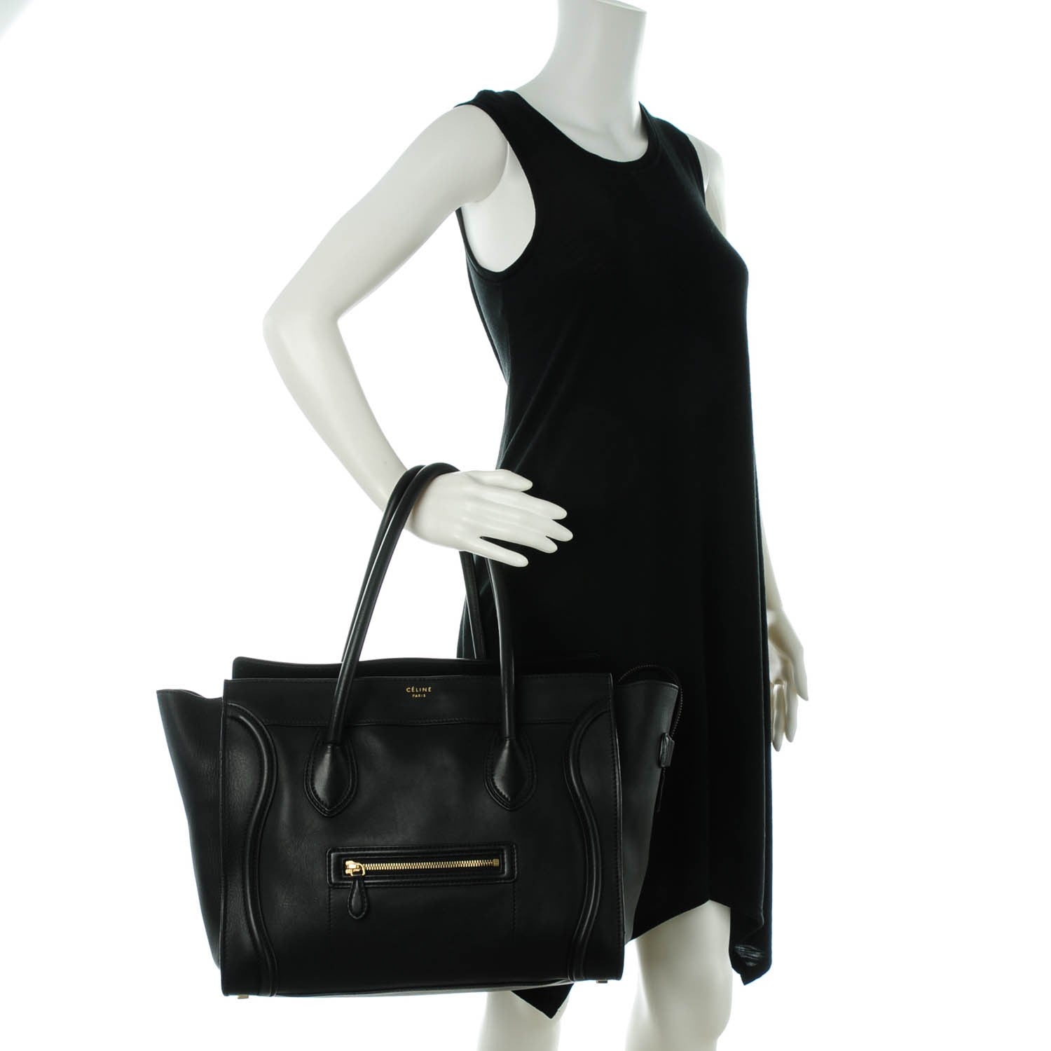 Celine Drummed Calfskin Shoulder Luggage Black 2 of 8