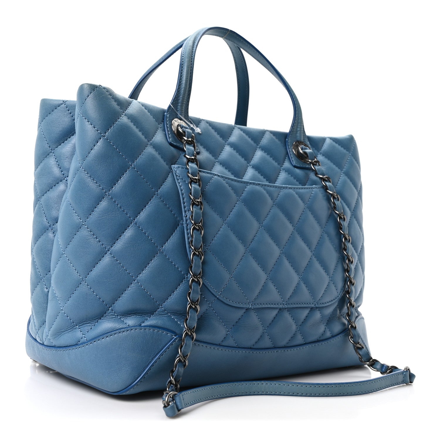 Chanel Calfskin Quilted Small Easy Shopping Tote Blue 3 of 10