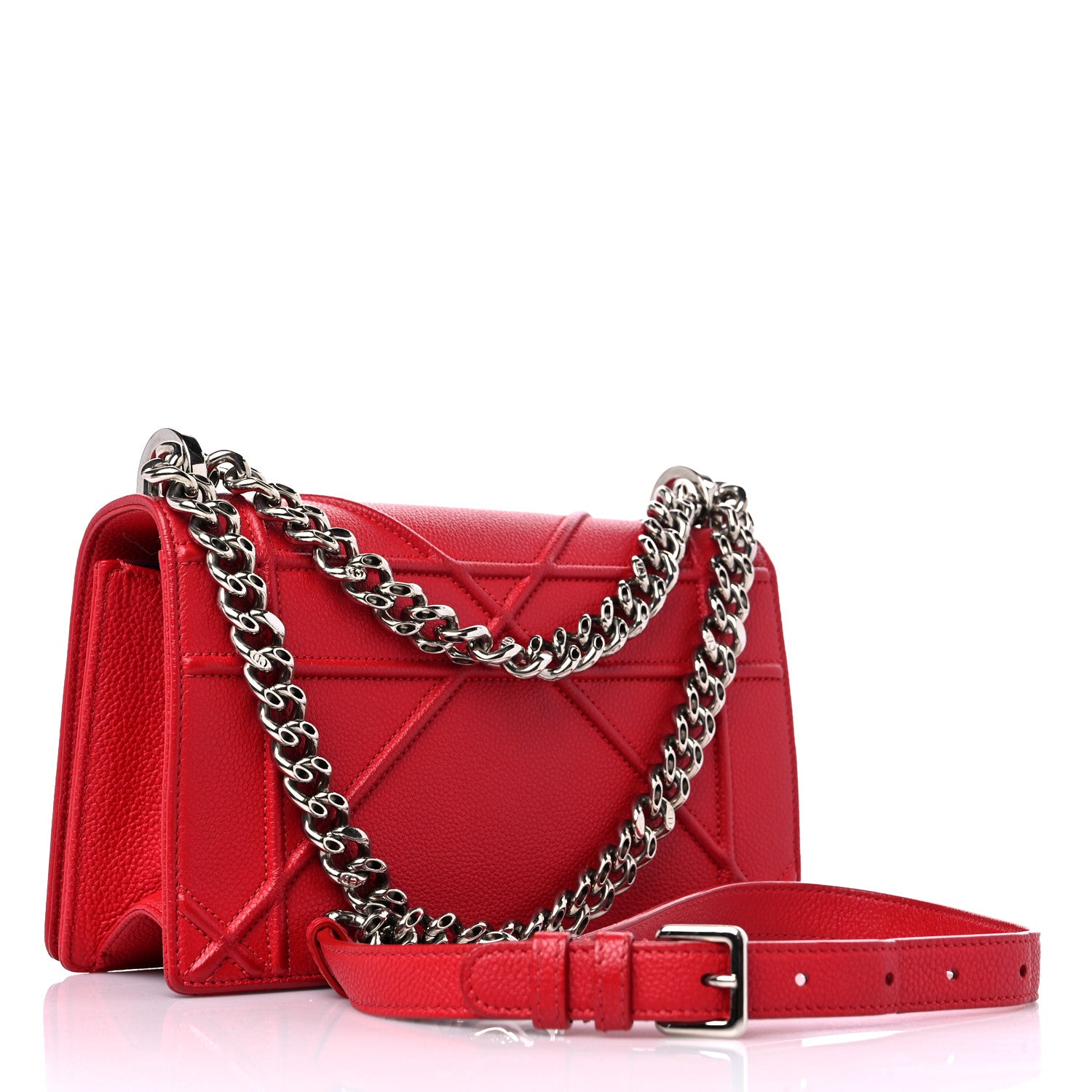 Christian Dior Grained Calfskin Small Diorama Flap Bag Red 3 of 10