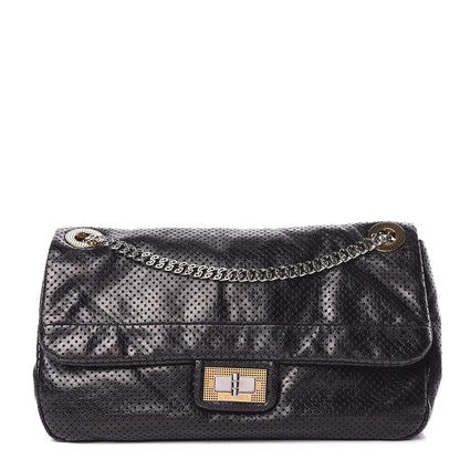 Chanel Metallic Crackled Calfskin Large Perforated Drill Flap Black 1 of 14