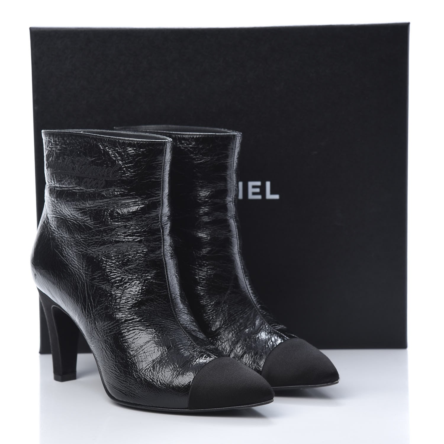 Chanel Crumpled Calfskin Satin Cap Toe Short Ankle Boots 39 Black 9 of 10