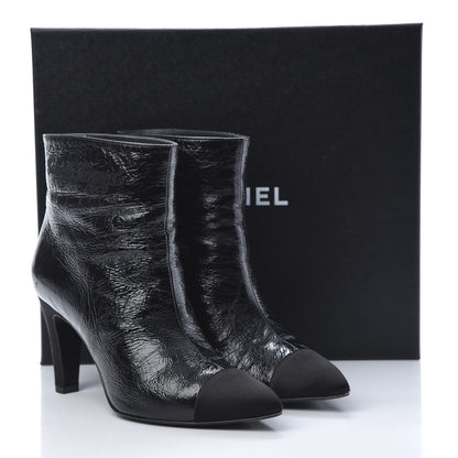 Chanel Crumpled Calfskin Satin Cap Toe Short Ankle Boots 39 Black 9 of 10