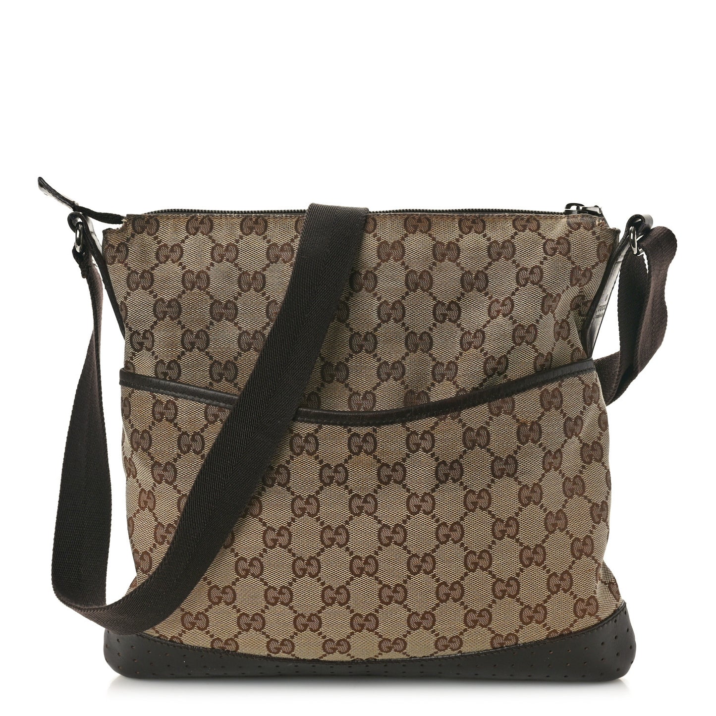 Monogram Calfskin Perforated Medium Flat Messenger Bag Dark Brown