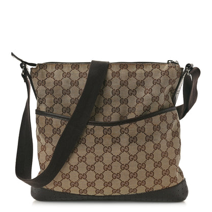 Gucci Monogram Calfskin Perforated Medium Flat Messenger Bag Dark Brown 1 of 14