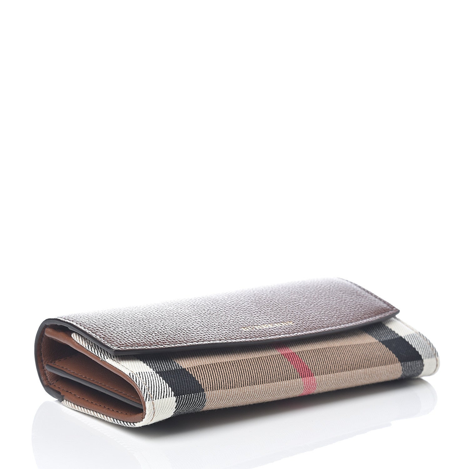 Burberry Horseshoe Calfskin House Check Porter Continental Wallet Tan 3 of 5