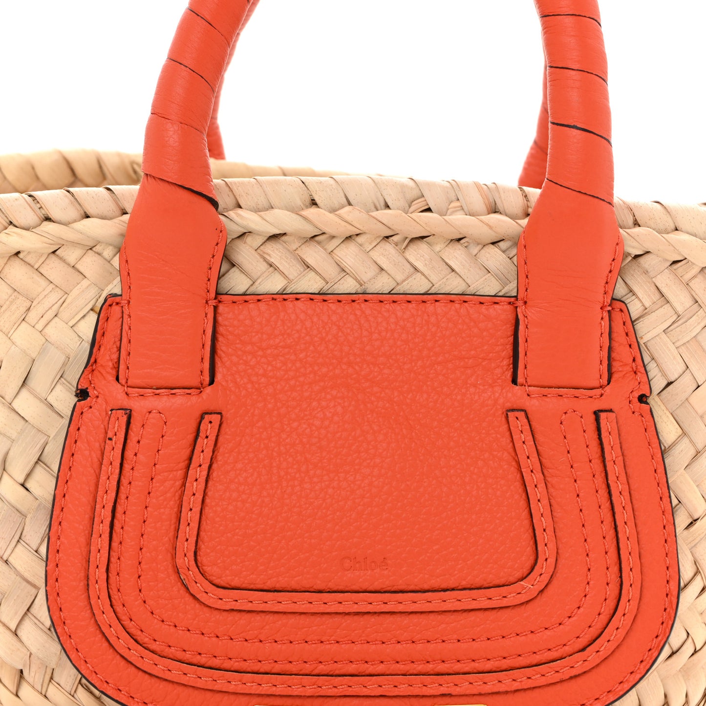 Raffia Small Grain Calfskin Medium Marcie Basket Orange