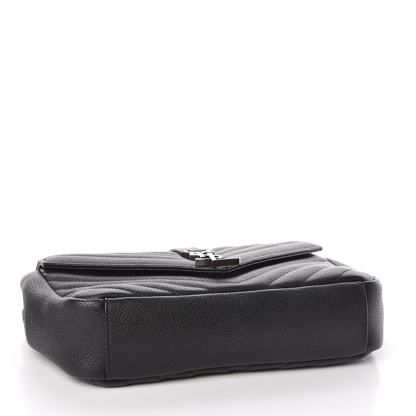 Grained Calfskin Matelasse Chevron Medium Monogram Chain Bag Black