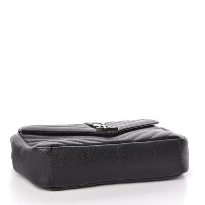 Saint Laurent Grained Calfskin Matelasse Chevron Medium Monogram Chain Bag Black 4 of 10