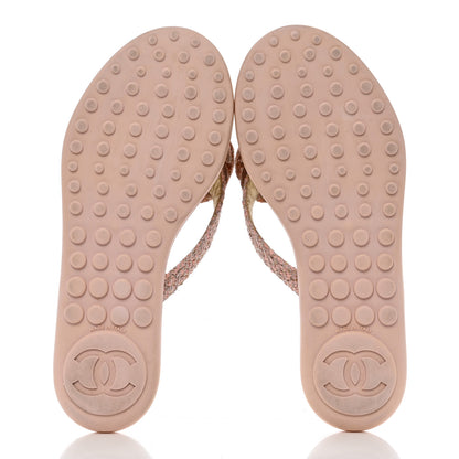 Chanel Tweed Camellia Thong Sandals 37.5 Salmon Apricot Gold 5 of 9