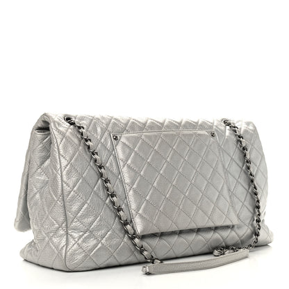 Chanel Metallic Calfskin Quilted XXL Travel Flap Bag Silver 2 of 8