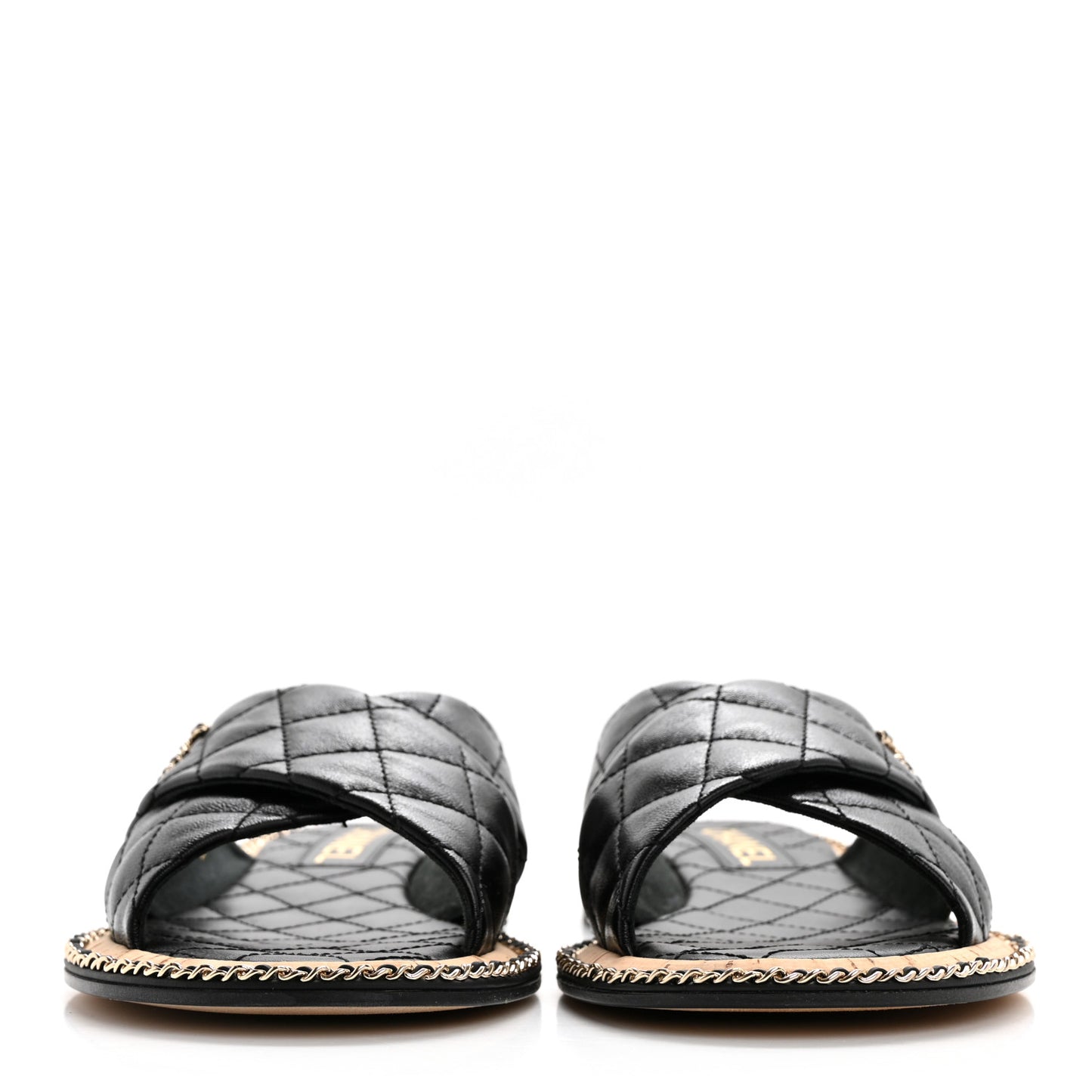 Lambskin Quilted Chain CC Sandals 40 Black