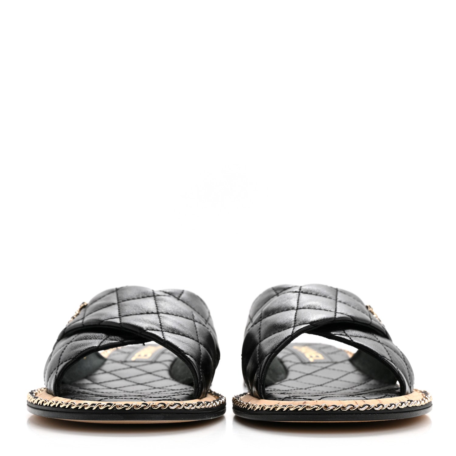 Chanel Lambskin Quilted Chain CC Sandals 40 Black 2 of 9