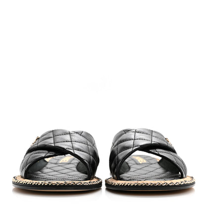 Chanel Lambskin Quilted Chain CC Sandals 40 Black 2 of 9